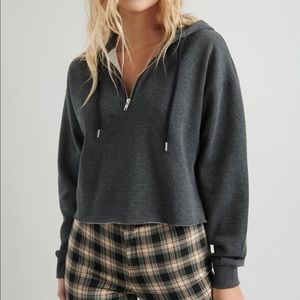 Garage Half Zipped Cropped Grey Hoodie